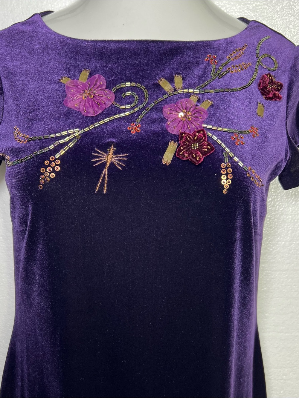 carole little purple velvet floral embroidered maxi dress size 6 - Picture 2 of 9